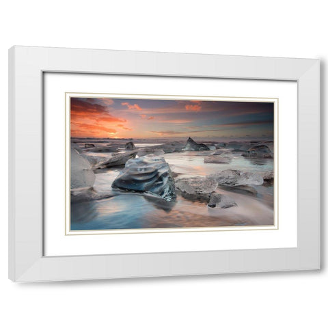 Glacial Lagoon Beach White Modern Wood Framed Art Print with Double Matting by Baroni, Massimo