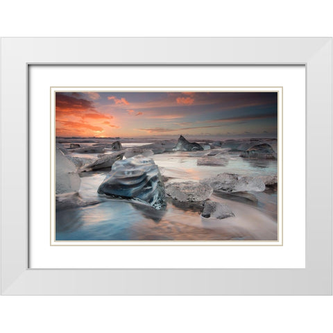 Glacial Lagoon Beach White Modern Wood Framed Art Print with Double Matting by Baroni, Massimo