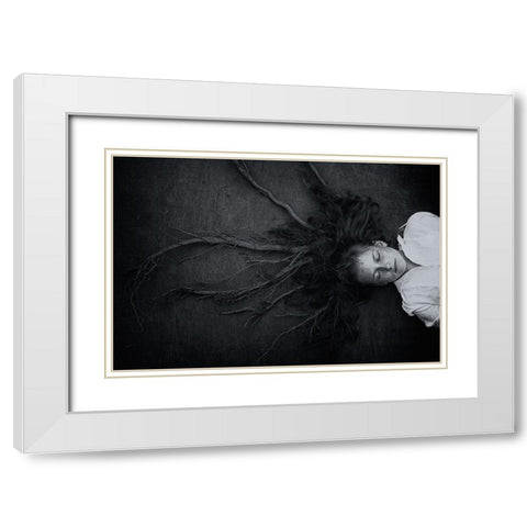 Roots White Modern Wood Framed Art Print with Double Matting by Delrue, Mirjam