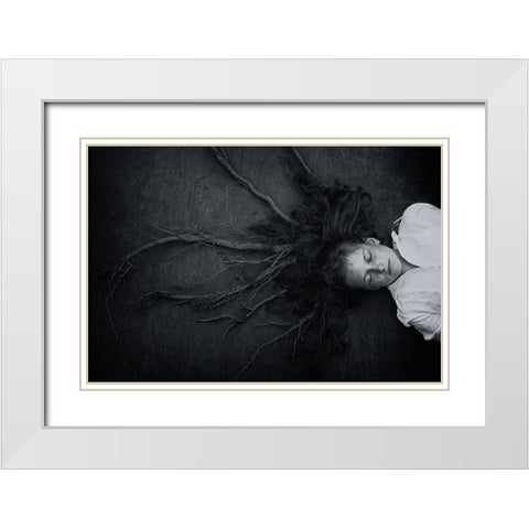Roots White Modern Wood Framed Art Print with Double Matting by Delrue, Mirjam