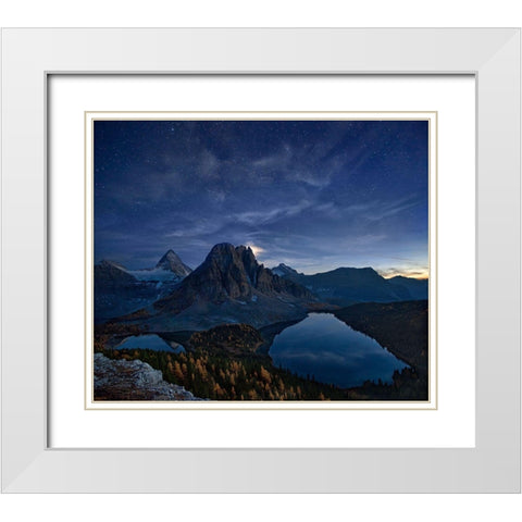 Starry Night At Mount Assiniboine White Modern Wood Framed Art Print with Double Matting by Zhang, Yan