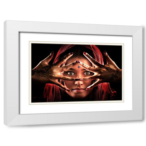 Face Of India White Modern Wood Framed Art Print with Double Matting by Lee, Ivan