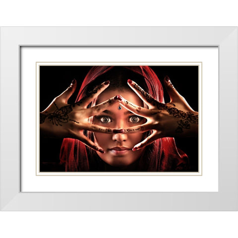 Face Of India White Modern Wood Framed Art Print with Double Matting by Lee, Ivan