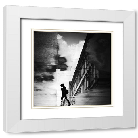 Reflection On The Street White Modern Wood Framed Art Print with Double Matting by Sekulic, Dragoslav