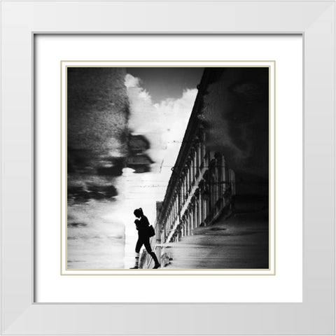 Reflection On The Street White Modern Wood Framed Art Print with Double Matting by Sekulic, Dragoslav