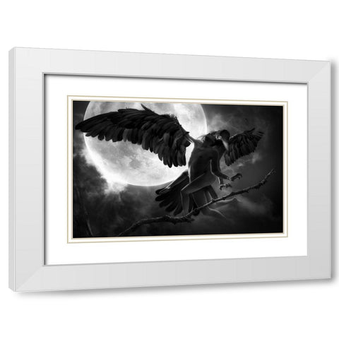 Raven Dance White Modern Wood Framed Art Print with Double Matting by Kiciak, Christophe
