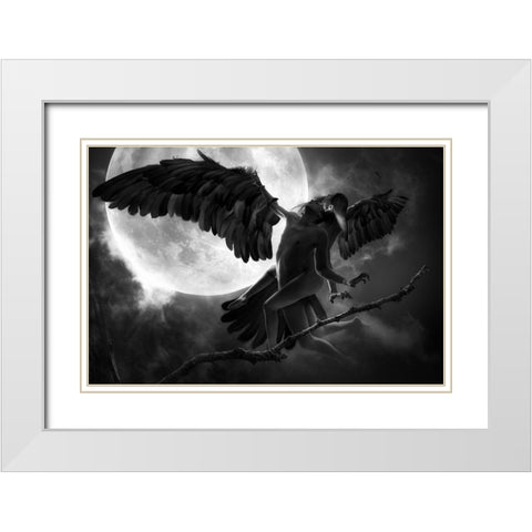 Raven Dance White Modern Wood Framed Art Print with Double Matting by Kiciak, Christophe