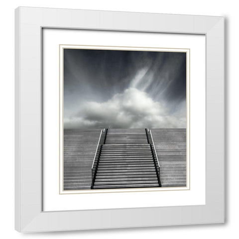 Stair White Modern Wood Framed Art Print with Double Matting by Claes, Gilbert