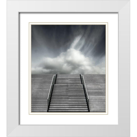 Stair White Modern Wood Framed Art Print with Double Matting by Claes, Gilbert