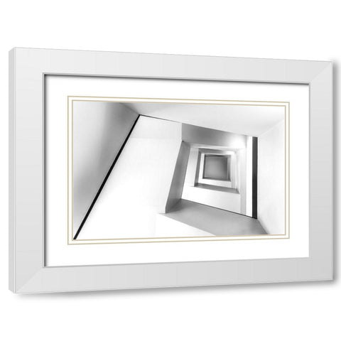 Golden Stairs White Modern Wood Framed Art Print with Double Matting by Al-Khalaf, Hassan