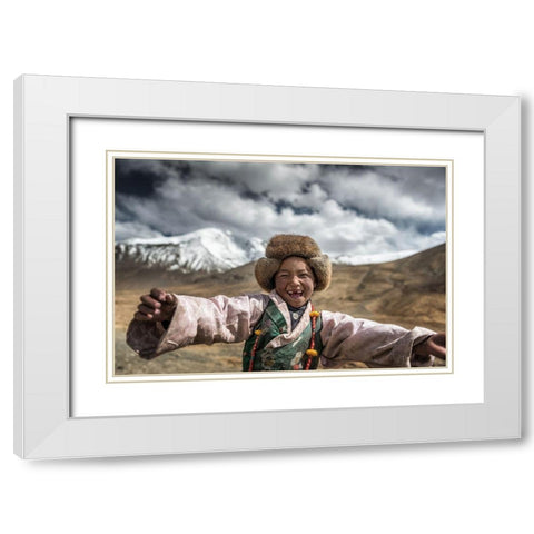 Smile {Tibet} White Modern Wood Framed Art Print with Double Matting by Intarob, Sarawut