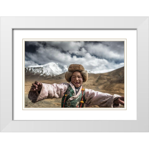 Smile {Tibet} White Modern Wood Framed Art Print with Double Matting by Intarob, Sarawut