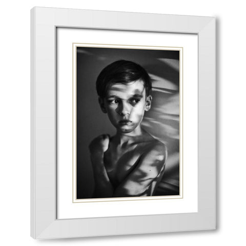 Portrait In Light And Shadows White Modern Wood Framed Art Print with Double Matting by Strzelecka, Monika