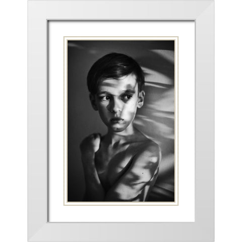Portrait In Light And Shadows White Modern Wood Framed Art Print with Double Matting by Strzelecka, Monika