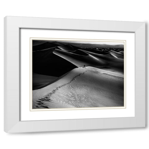 One Set Of Footprints White Modern Wood Framed Art Print with Double Matting by Chenglu, Simon