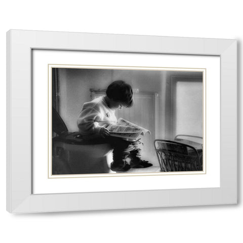 Childhood Series : Poo Time White Modern Wood Framed Art Print with Double Matting by Depaepe, Yvette