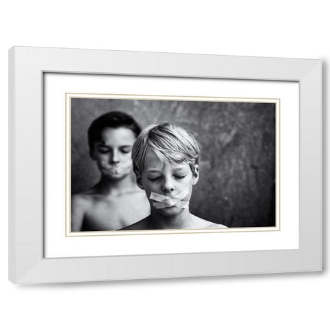 DonT Look, DonT Speak White Modern Wood Framed Art Print with Double Matting by Delrue, Mirjam