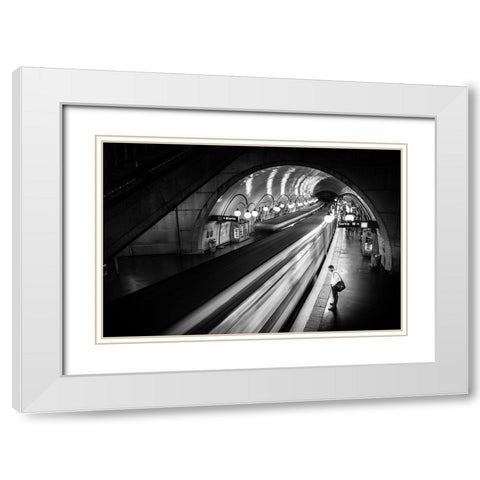 Paris Metro White Modern Wood Framed Art Print with Double Matting by Lim, Michael