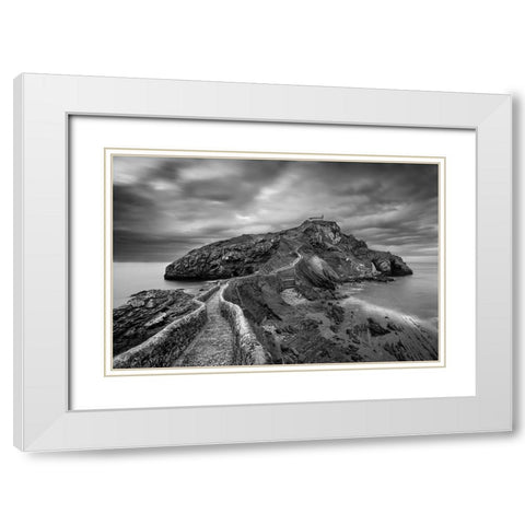 Gaztelugatxe White Modern Wood Framed Art Print with Double Matting by Baglietto, Oskar