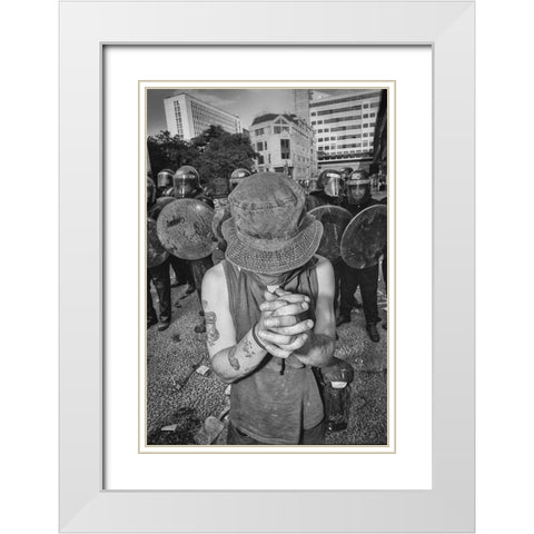 London Riot 02 White Modern Wood Framed Art Print with Double Matting by Santos, Carlos Grury