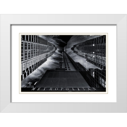 M E T R O P O L I T A N White Modern Wood Framed Art Print with Double Matting by De La, Javier