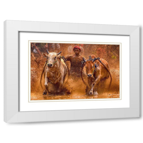The Red Hat White Modern Wood Framed Art Print with Double Matting by Hendriko, Media