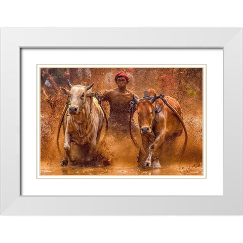 The Red Hat White Modern Wood Framed Art Print with Double Matting by Hendriko, Media