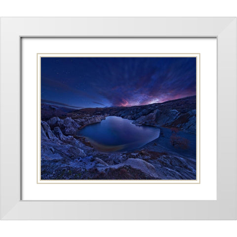 Blue Lake White Modern Wood Framed Art Print with Double Matting by Zhang, Yan