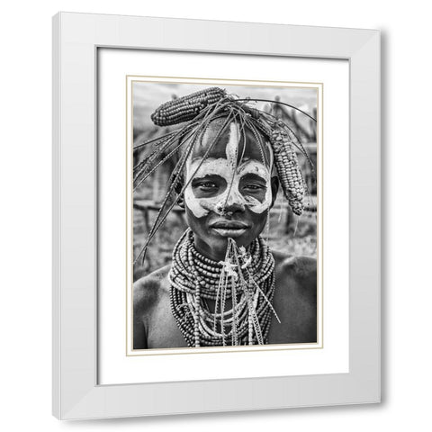 A Woman Of The Karo Tribe-Omo Valley-Ethiopia. White Modern Wood Framed Art Print with Double Matting by Inazio Kuesta, Joxe
