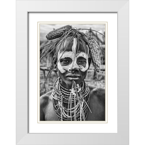 A Woman Of The Karo Tribe-Omo Valley-Ethiopia. White Modern Wood Framed Art Print with Double Matting by Inazio Kuesta, Joxe