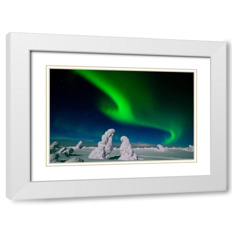 Polar Light, Finnland White Modern Wood Framed Art Print with Double Matting by Alicke, Bjoern