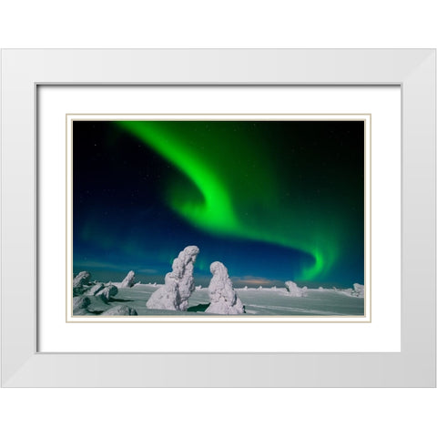 Polar Light, Finnland White Modern Wood Framed Art Print with Double Matting by Alicke, Bjoern