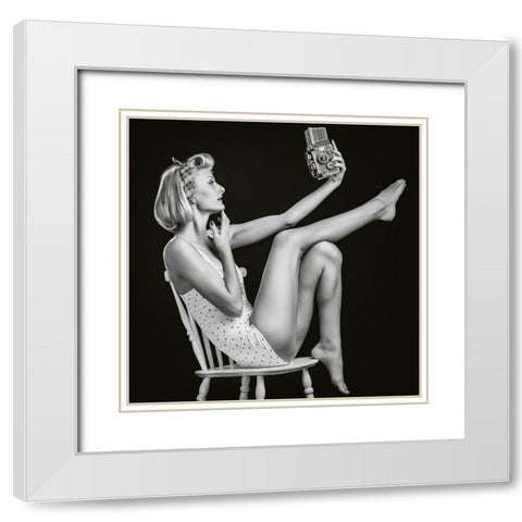 Vintage Selfie White Modern Wood Framed Art Print with Double Matting by Clemen, Rod