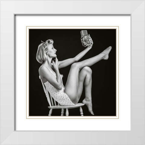 Vintage Selfie White Modern Wood Framed Art Print with Double Matting by Clemen, Rod