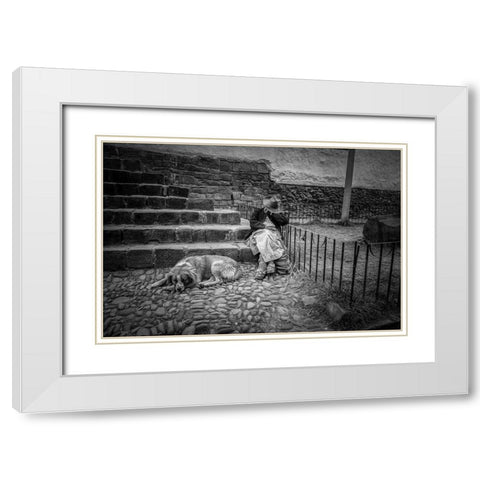 Portrait Of A Woman And Her Dog White Modern Wood Framed Art Print with Double Matting by Faber, Wave