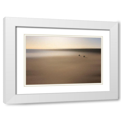 Figures On An Oiled Beach White Modern Wood Framed Art Print with Double Matting by Quince, Dave