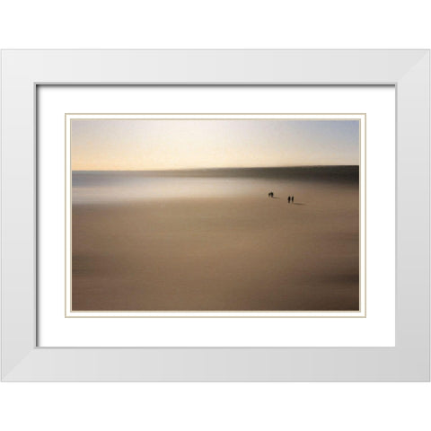 Figures On An Oiled Beach White Modern Wood Framed Art Print with Double Matting by Quince, Dave
