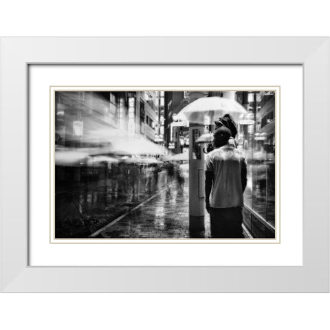 A Night In The Rain White Modern Wood Framed Art Print with Double Matting by Suzuki, Tatsuo