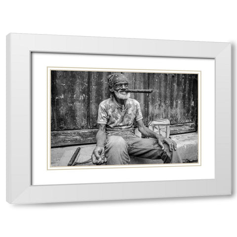 Smoke A Cigar White Modern Wood Framed Art Print with Double Matting by Miclea, Marius