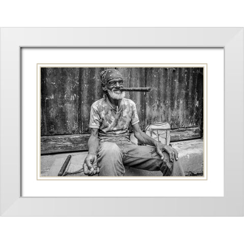 Smoke A Cigar White Modern Wood Framed Art Print with Double Matting by Miclea, Marius