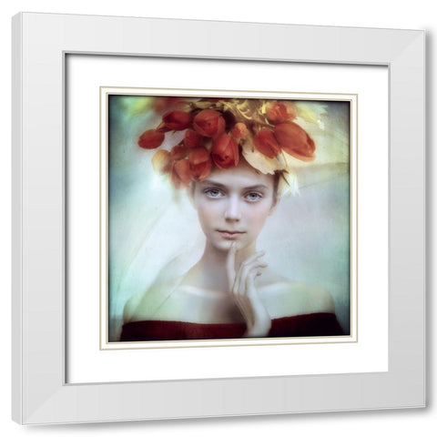 Flora White Modern Wood Framed Art Print with Double Matting by Melik-Nubarova, Svetlana