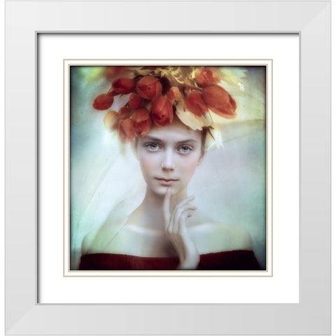 Flora White Modern Wood Framed Art Print with Double Matting by Melik-Nubarova, Svetlana