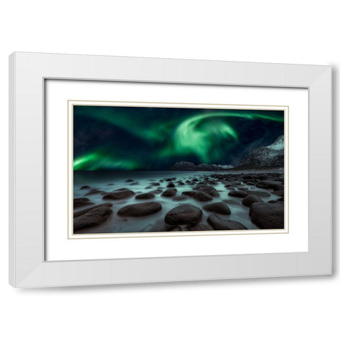 Dragons Fly White Modern Wood Framed Art Print with Double Matting by De La, Javier