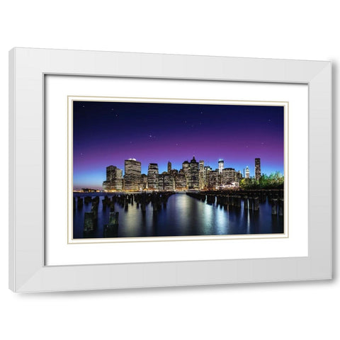 New York Sky Line White Modern Wood Framed Art Print with Double Matting by El Gamal, Nanouk