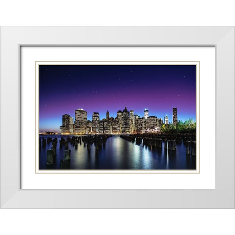 New York Sky Line White Modern Wood Framed Art Print with Double Matting by El Gamal, Nanouk