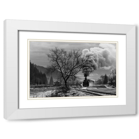 Mocanita Hutulca White Modern Wood Framed Art Print with Double Matting by Dorin Lucian, Sveduneac
