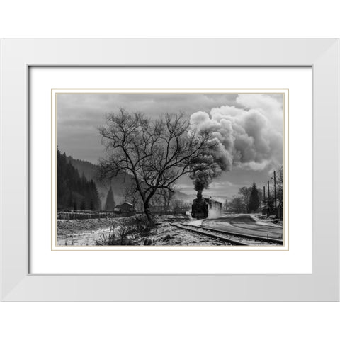 Mocanita Hutulca White Modern Wood Framed Art Print with Double Matting by Dorin Lucian, Sveduneac