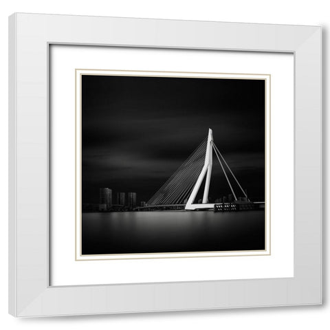 Erasmusbrug White Modern Wood Framed Art Print with Double Matting by Haggard