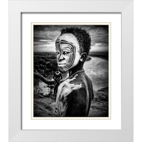 A Boy Of The Karo Tribe. Omo Valley (Ethiopia). White Modern Wood Framed Art Print with Double Matting by Inazio Kuesta, Joxe