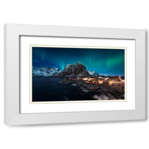 Dancing Over Hamnoy White Modern Wood Framed Art Print with Double Matting by De La, Javier